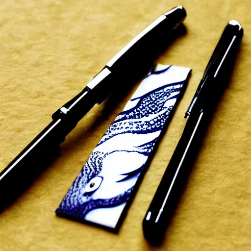 Prompt: a product photo of an ink pen knife ethereal eel by junji ito