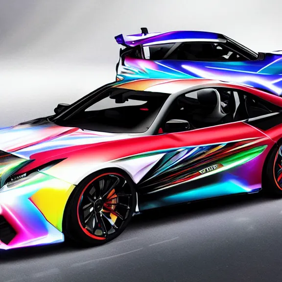 Prompt: RGB gaming car manufactured by the company Razor