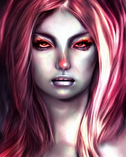 Image similar to face of a beautiful demon girl, realistic detailed digital art