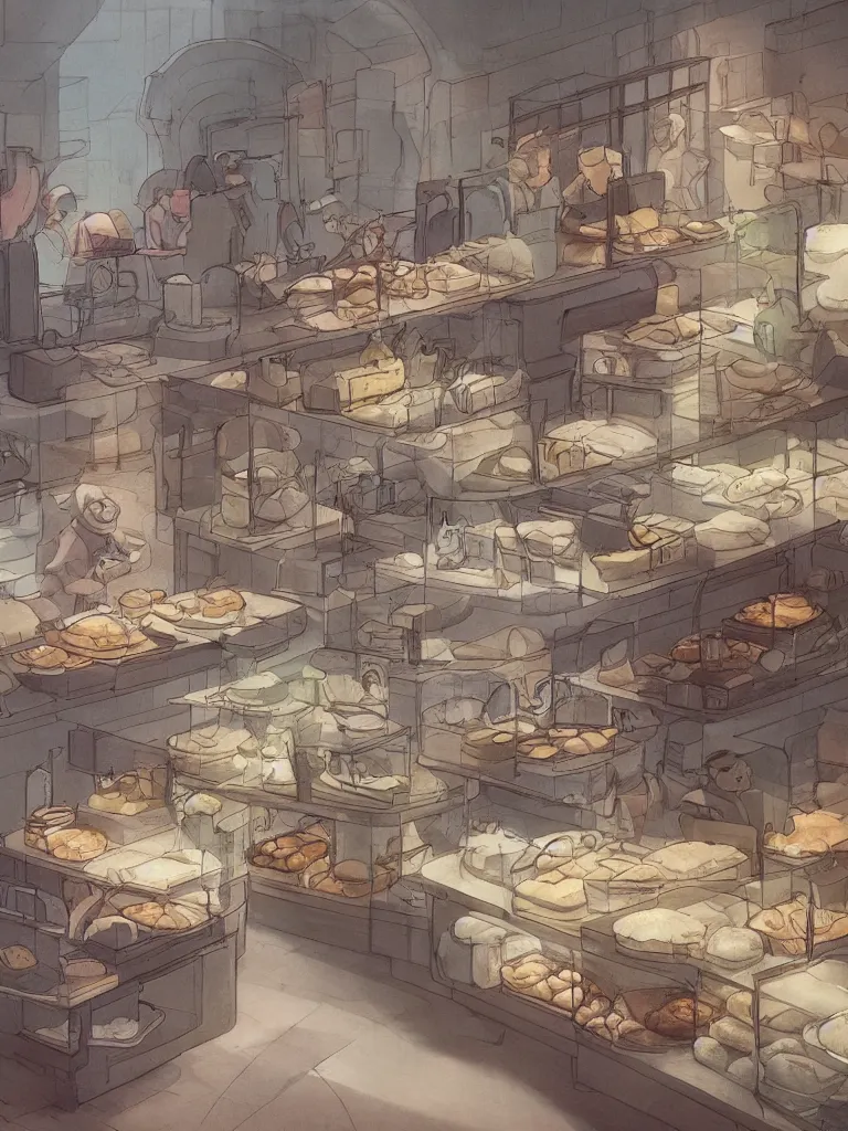 Image similar to bakery by disney concept artists, blunt borders, rule of thirds