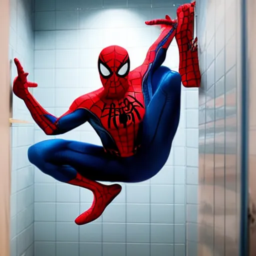 Image similar to spider-man on the toilet, 4k realistic photo