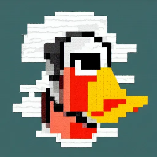 Image similar to duck with a knife. pixel art