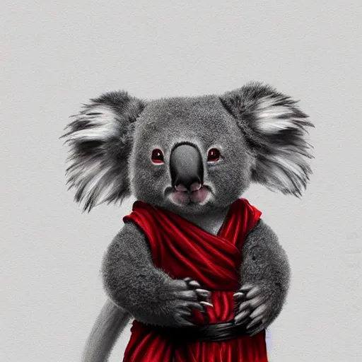 Image similar to an elegant koala dressed in a crimson - black shinobi outfit, digital art by łukasz piskorz and patrick mcenvoy and michael komarck, intricate, highly detailed, artstation, concept art, smooth, sharp focus vector