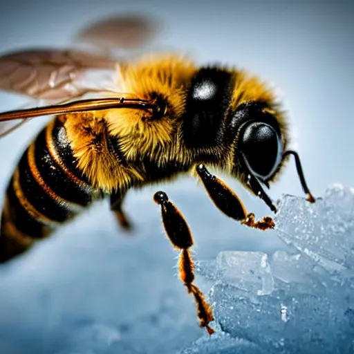 Prompt: a bee frozen in ice