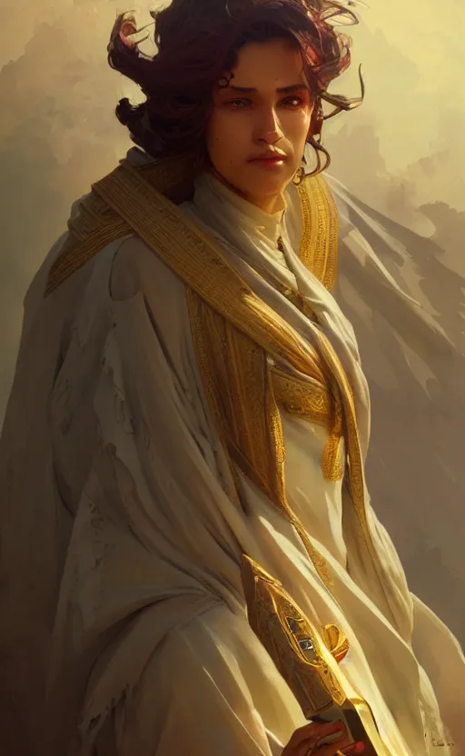 Image similar to a personification of the country saudi arabia, highly detailed, digital painting, artstation, concept art, sharp focus, illustration, art by greg rutkowski and alphonse mucha