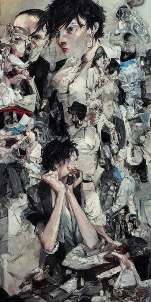 Image similar to oil painting scene from Requiem for a dream movie art by kim jung gi