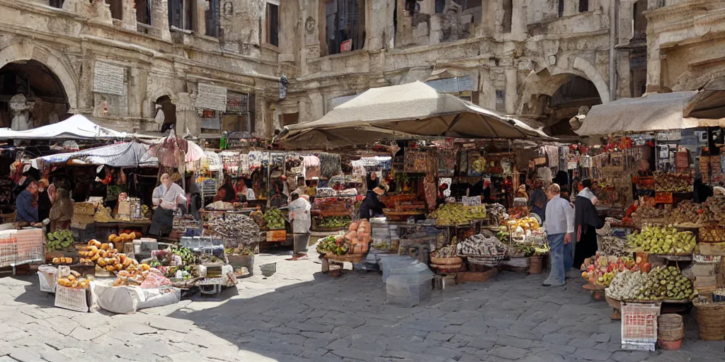 Prompt: Ancient roman market bazaar