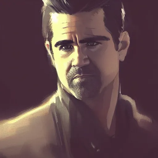 Image similar to “Portrait of Colin Farrell by Greg Rutkowski, young, attractive, highly detailed portrait, scifi, digital painting, artstation, concept art, smooth, sharp foccus ilustration, Artstation HQ”