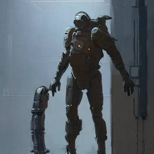 Image similar to concept art by greg rutkowski, a futuristic soldier, roughly from the 2 6 th century, wearing a futuristic tactical gear, bulky look and dieselpunk hq.