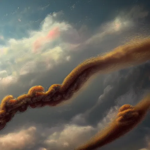 Image similar to worm clouds, 4k, post-processing, very very detailed, artstation, cute