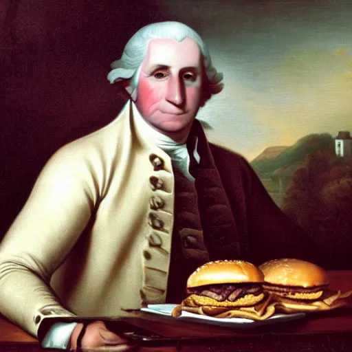 Prompt: George Washington eating a burger