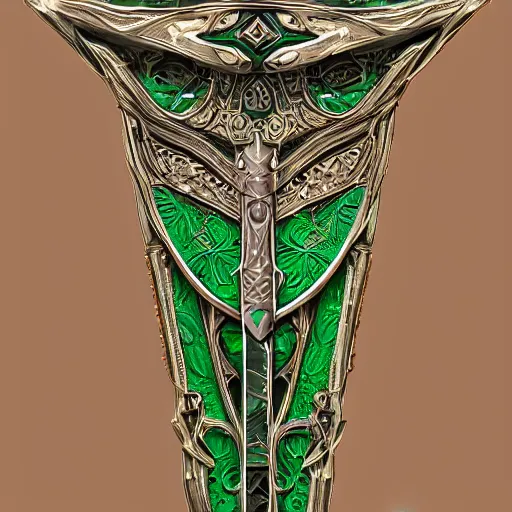 Prompt: symmetric, green fantasy sword, intricate, elegant, highly detailed, digital painting, 4k, HDR, concept art, detailed jewelry, smooth, sharp focus, illustration, matte finish, high contrast, 3d depth, masterpiece, vivid colors, artstationhd