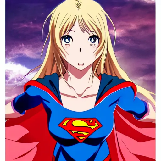 Image similar to anime visual of supergirl, heat vision eyes, official media