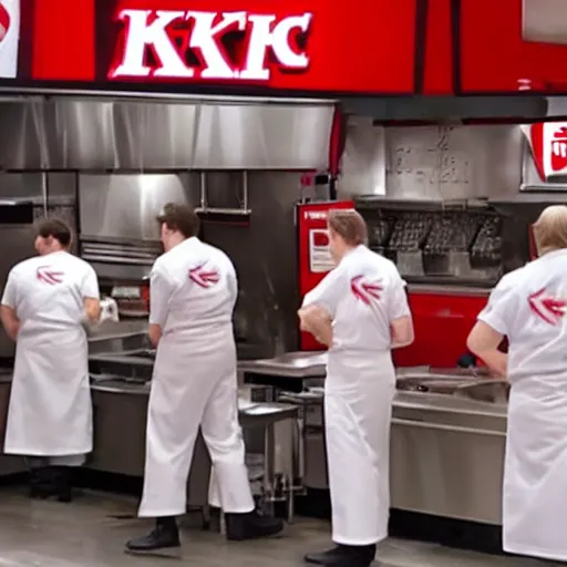 Prompt: gordon ramsay yelling at kfc employees in the kfc kitchen on kitchen nightmares. the employees are lined up and in their kfc uniforms. 4 k broadcast