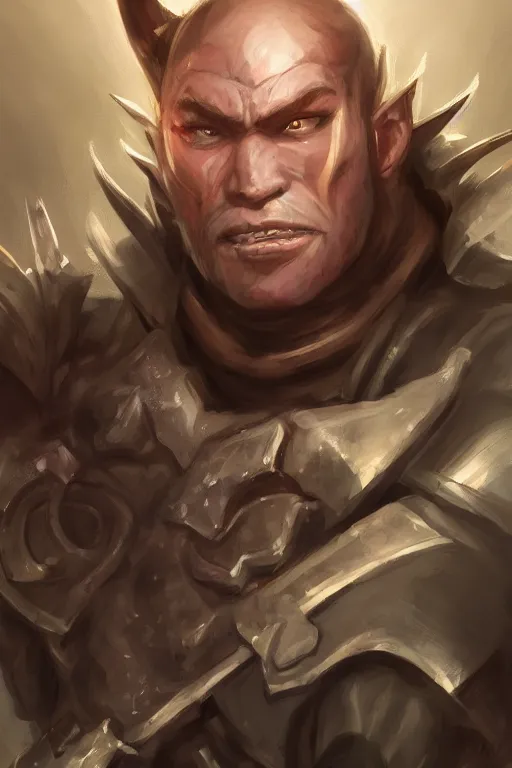 Image similar to A realistic anime portrait of a D&D male half-orc warrior, two handed sword, plated armor, dungeons and dragons, tabletop role playing game, rpg, jrpg, digital painting, by Stanley Artgerm Lau, Sakimichan, WLOP and Rossdraws, digtial painting, trending on ArtStation, SFW version