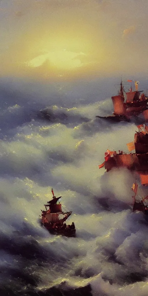 Image similar to oil painting scene from Aivazovsky sea by kim jung gi