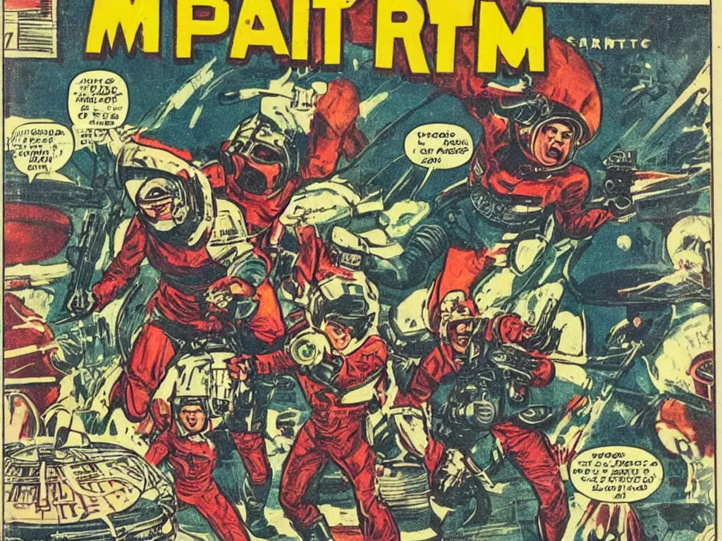 Image similar to vintage space comic martian criminals, higly detailed