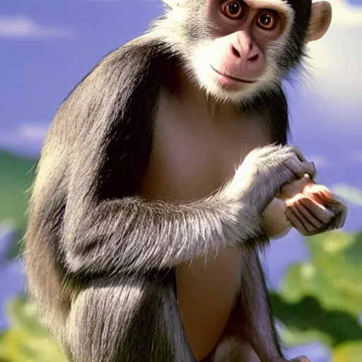 Prompt: Masaaki Sakai as Monkey in Disney Princess Film, Movie Still