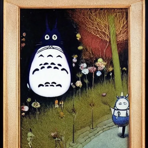 Prompt: by remedios varos, my neighbor totoro and moomin