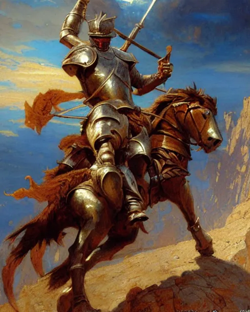 Prompt: rugged knight battles a hydra, painting by gaston bussiere, craig mullins, j. c. leyendecker