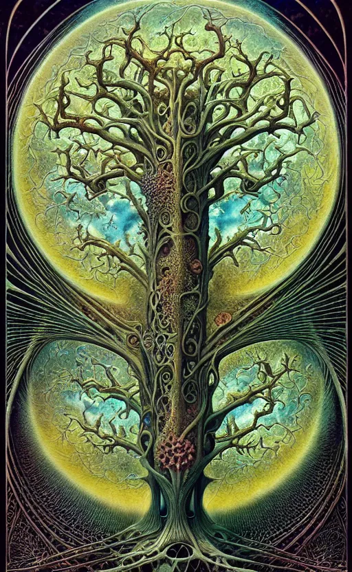 Image similar to tree of life by roger dean and andrew ferez, art forms of nature by ernst haeckel, divine chaos engine, symbolist, visionary, art nouveau, botanical fractal structures, organic, detailed, realistic, surreality