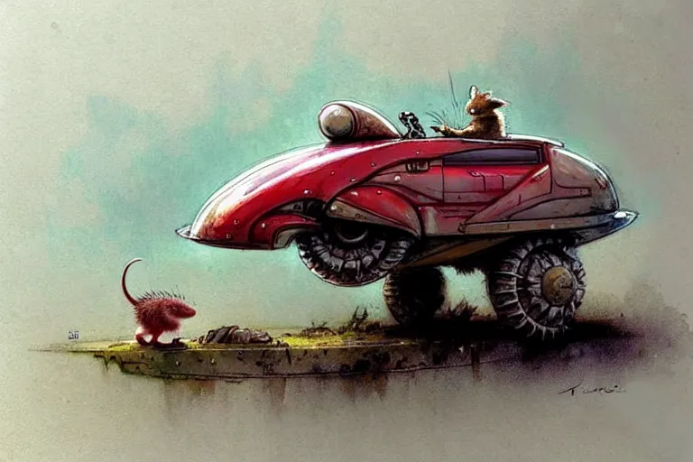 Image similar to adventurer ( ( ( ( ( 1 9 5 0 s retro future robot mouse amphibious vehical home. muted colors. ) ) ) ) ) by jean baptiste monge!!!!!!!!!!!!!!!!!!!!!!!!! chrome red