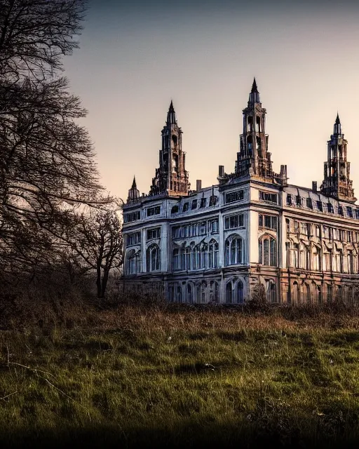 Image similar to a beautiful ultradetailed render of palace building urbex unfinished building by owen d. pomery, crystal nature sunset, archdaily, wallpaper, highly detailed, trending on artstation.