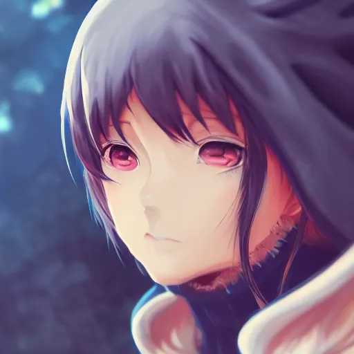Image similar to advanced anime character art render, beautiful anime girl wearing a whale skin hoodie outfit ,blue watery eyes, mid close up shot , medium shot, Rossdraws, WLOP , Sakimimichan