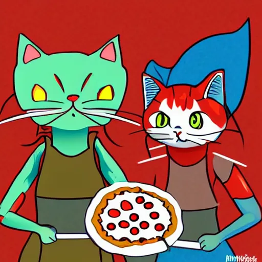 Image similar to oh my god, the pizza is insulting my cats, someone call the ghostbusters, digital art