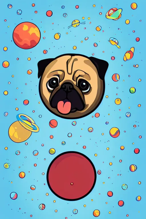 Image similar to planet pug floating in space, art by viktor miller gausa, sticker, colorful, illustration, highly detailed, simple, smooth and clean vector curves, no jagged lines, vector art, smooth