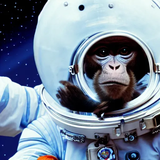 Prompt: a monkey wearing a space suit