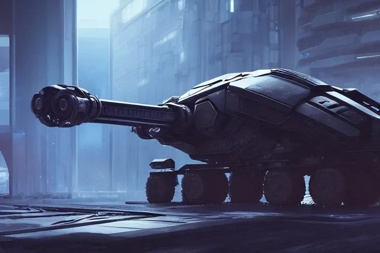 Image similar to cyberpunk alien concept inspired tank, futuristic look, highly detailed body, very powerful, photorealistic camera shot, bright studio setting, studio lighting, crisp quality and light reflections, unreal engine 5 quality render