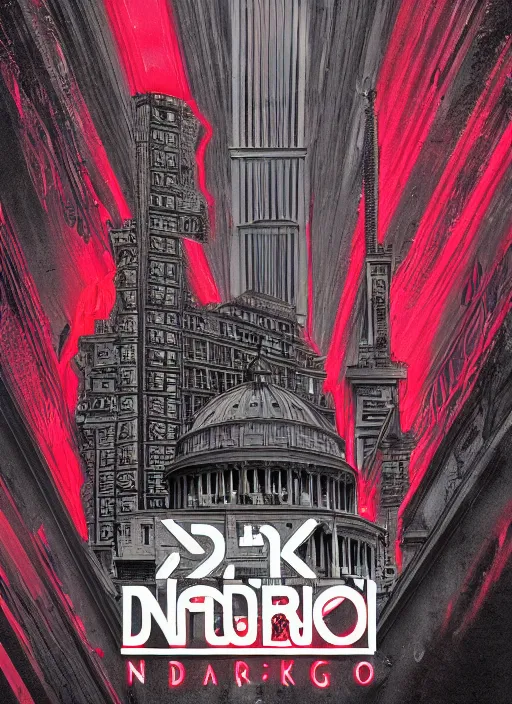 Prompt: dark design poster showing a majestic roman city, black background with very subtle red and purple design elements, powerful, nekro, vito acconci, thin straight lines, dark, glitch art, neo vaporwave, gritty, layout frame, square, trending on artstation