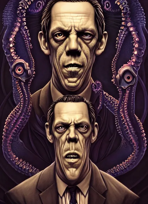 Image similar to lovecraft lovecraftian portrait of hugh laurie, cthulhu, pixar style, by tristan eaton stanley artgerm and tom bagshaw.