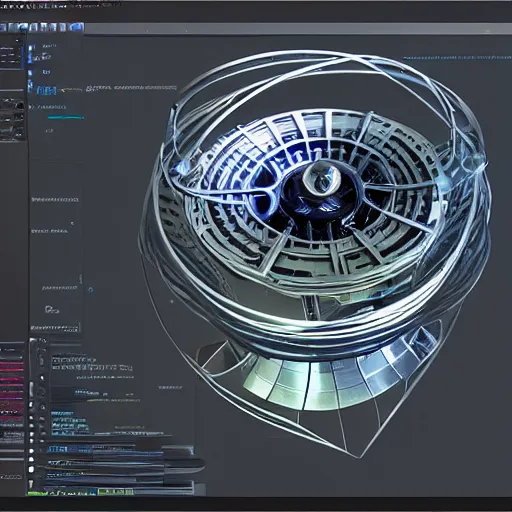 Image similar to cyberpunk gyroscope, technical drawing, highly detailed, photo realistic, houdini render, unreal engine