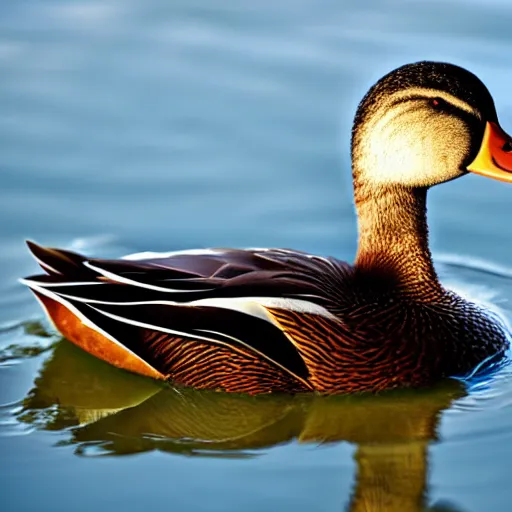 Image similar to A high detail closeup shot of a duck wearing a suit