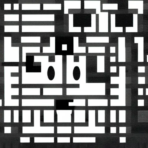 Prompt: Robot with a face made of pixels on a black screen for a head