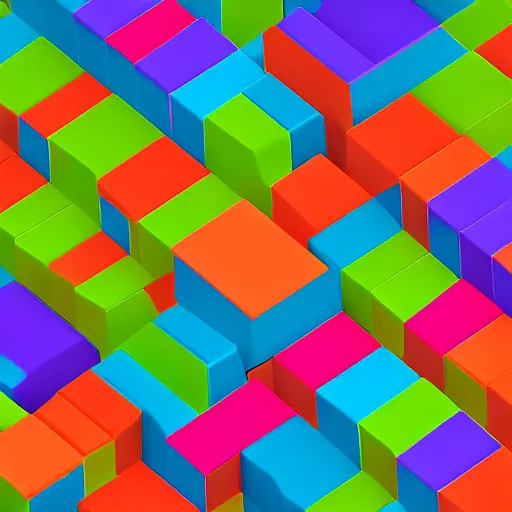 Image similar to an axonometric isometric photo of a closely stacked series of many individually coloured blocks. each blocks has a unique single colour and have a satin finish. are made of a satin resin. photorealistic, architectural model, octane render, path tracing