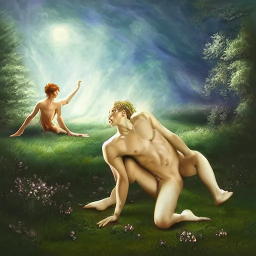 Prompt: debussy's afternoon of a faun, contemporary dance, fantasy sky, symphony album cover by artgerm and ruth deckard