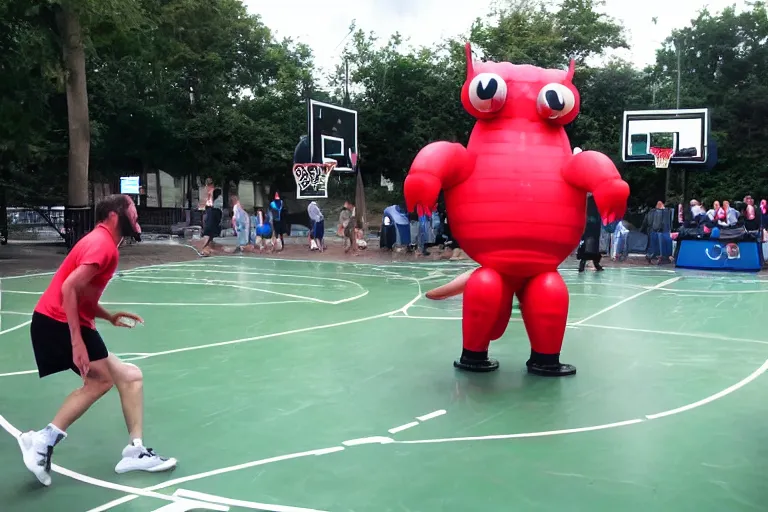 Image similar to giant human lobster playing basketball