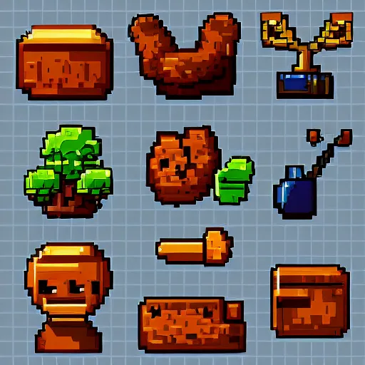 Prompt: collection of rpg game items, sprites, 2 d, pixel art