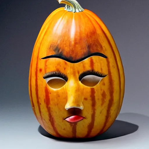 Prompt: gourd shaped like the face of amber heard hybrid intercross mix as a gourd