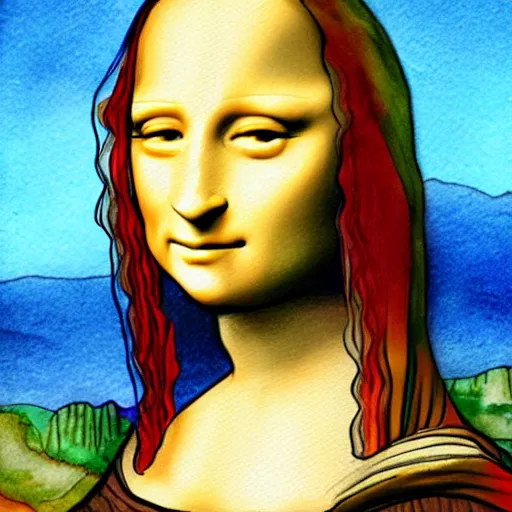Image similar to Mona Lisa with eyebrows, water color style