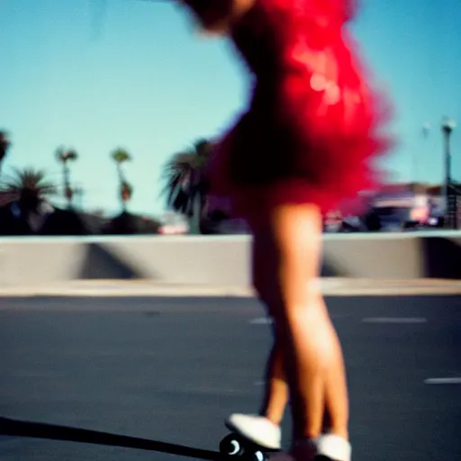 Image similar to a roller skater in a cinematic shot in santa monica, mid - afternoon, canon eos c 3 0 0, ƒ 1. 8, 3 5 mm, 8 k, medium - format print, inspired by roger deakins cinematography