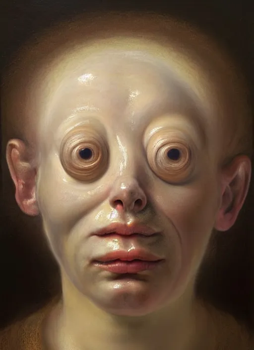 Prompt: strange, looming head, biomorphic painting of a woman with large eyes, pastel colours by, rachel ruysch, jenny saville and charlie immer, highly detailed, emotionally evoking, head in focus, volumetric lighting, oil painting, timeless disturbing masterpiece