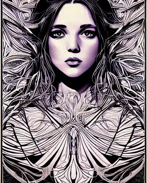 Prompt: etched beauty fabric portrait, art nouveau, artgerm, caravaggio, dan mumford, alena aenami