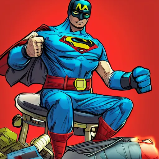 Image similar to garbage man, super hero, marvel comics, flat shading, hyper detailed, comic book style, trending on art station