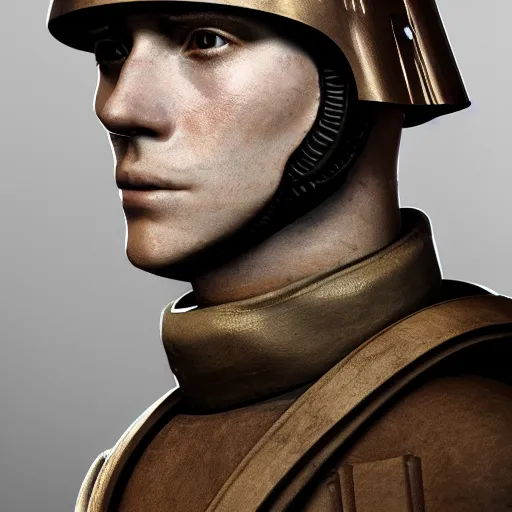 Image similar to portrait of a soldier, renaissance style, star wars character, volumetric lights, symmetry, headpiece, trending on artstation, sharp focus, leica, studio photo, intricate details, highly detailed