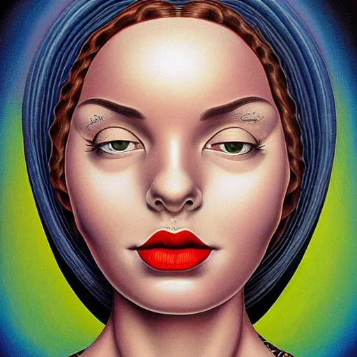 Image similar to skeuomorphic, detailed painting, behance contest winner, an ultrafine detailed painting by rafal olbinski, pop surrealism, a painting of a woman, minimalist, airbrush art, very detailed