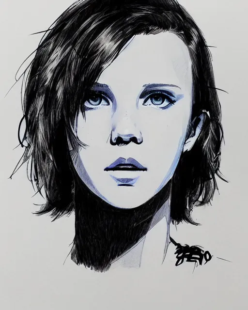 Prompt: pen sketch of millie bobby brown by yoji shinkawa